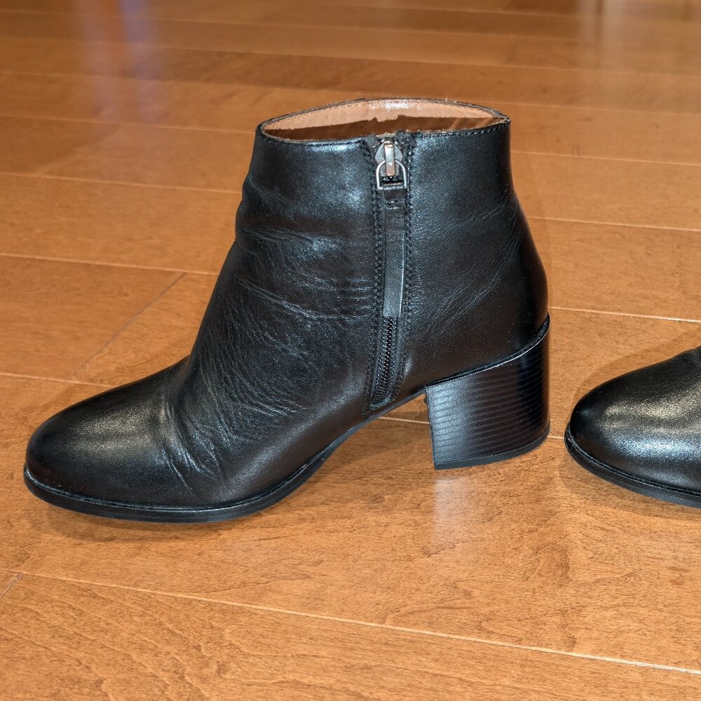 H&M Black Leather Ankle Boots, Size 6, 36